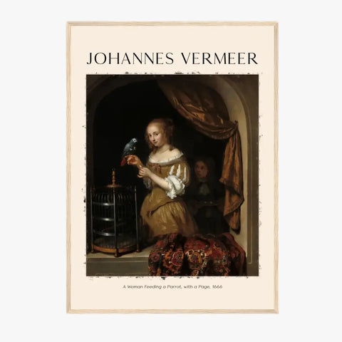 Johannes Vermeer A Woman Feeding A Parrot With A Page