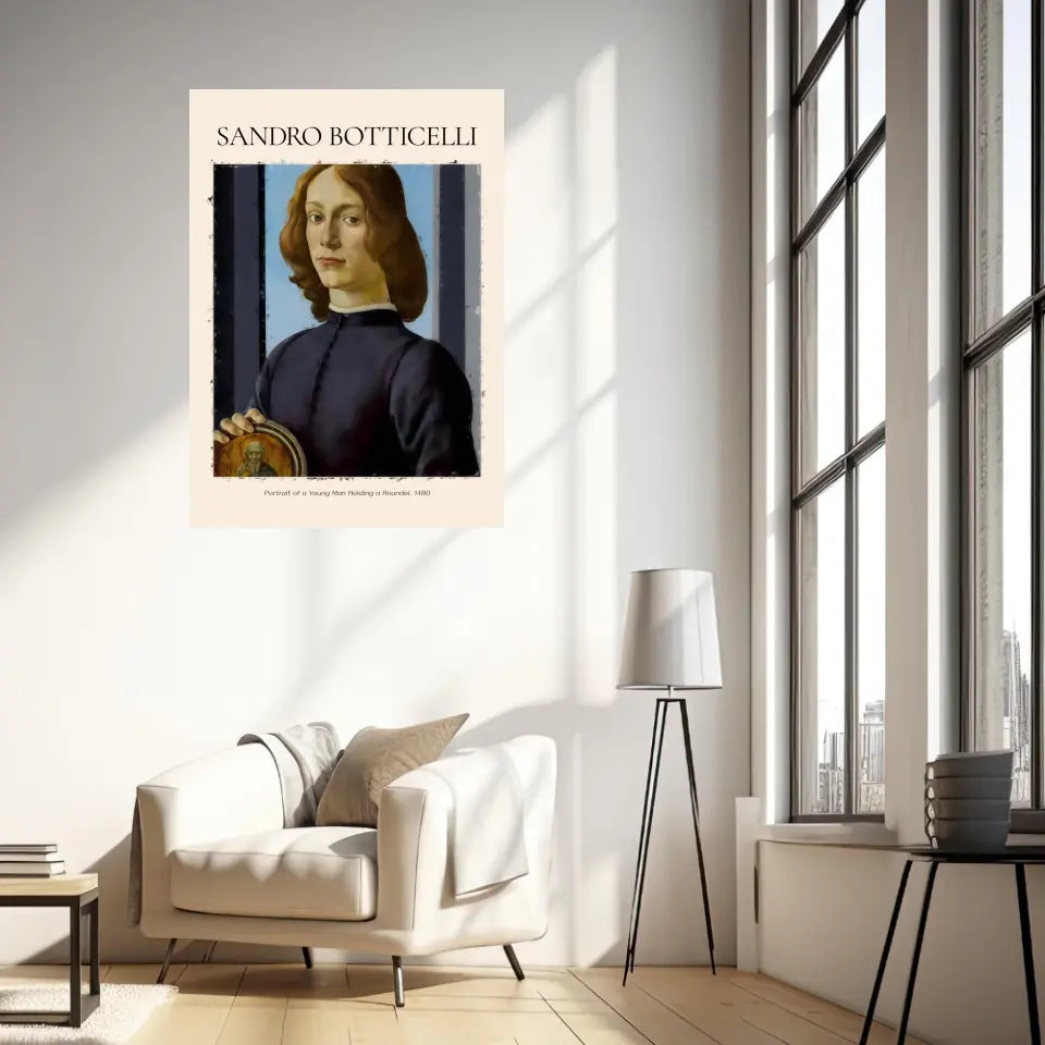 Sandro Botticelli Portrait Of A Young Man Holding A Roundel
