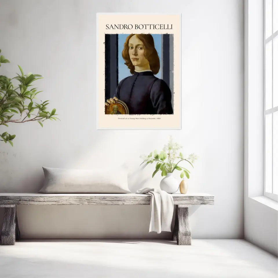 Sandro Botticelli Portrait Of A Young Man Holding A Roundel