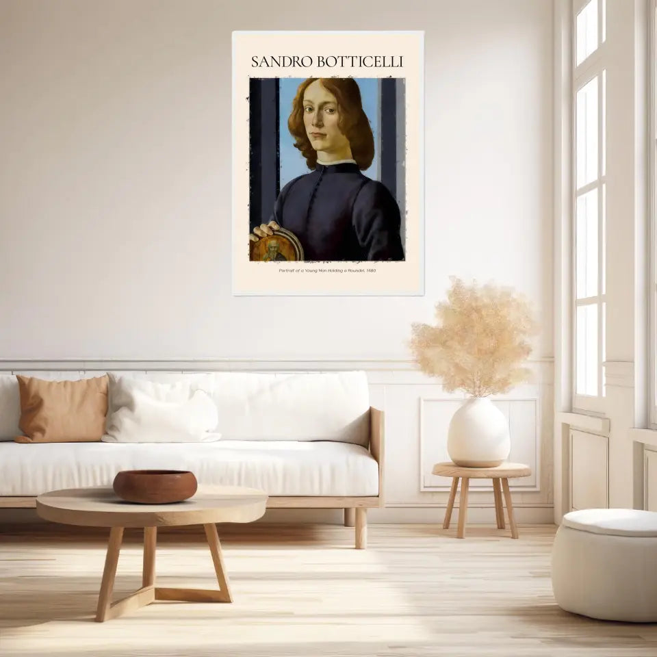 Sandro Botticelli Portrait Of A Young Man Holding A Roundel