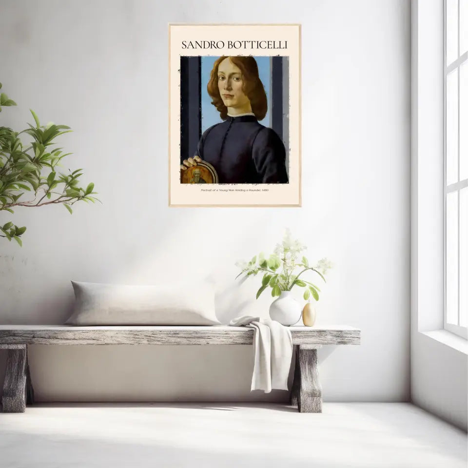 Sandro Botticelli Portrait Of A Young Man Holding A Roundel