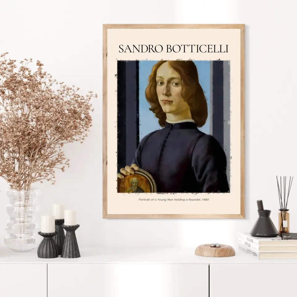 Sandro Botticelli Portrait Of A Young Man Holding A Roundel