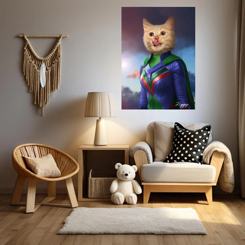 Tableau Animaux Portrait Personnalisé Super Héros Bébé Chat