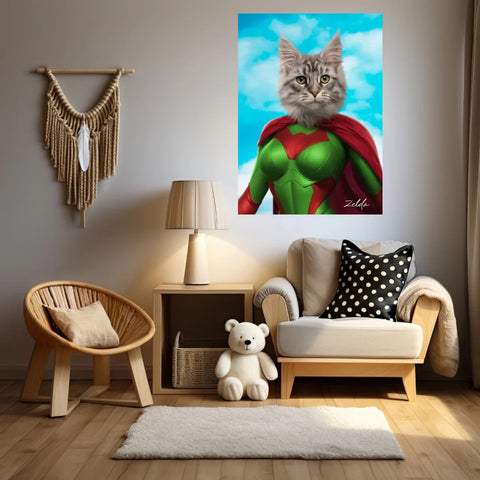 Tableau Animaux Portrait Personnalisé Super Héros Chat Chartreux