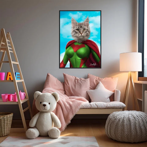 Tableau Animaux Portrait Personnalisé Super Héros Chat Chartreux