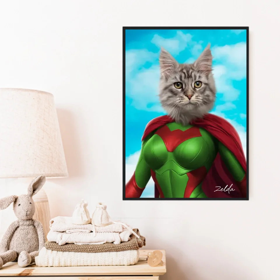Tableau Animaux Portrait Personnalisé Super Héros Chat Chartreux