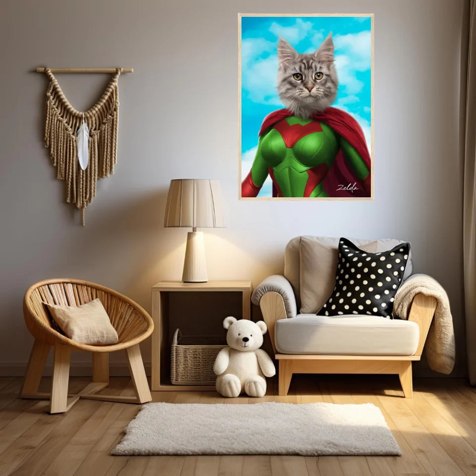 Tableau Animaux Portrait Personnalisé Super Héros Chat Chartreux