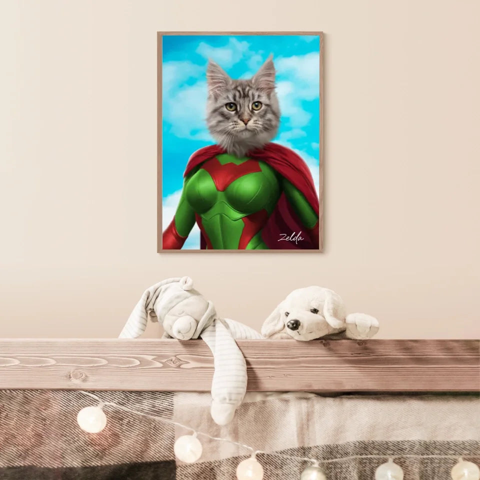 Tableau Animaux Portrait Personnalisé Super Héros Chat Chartreux