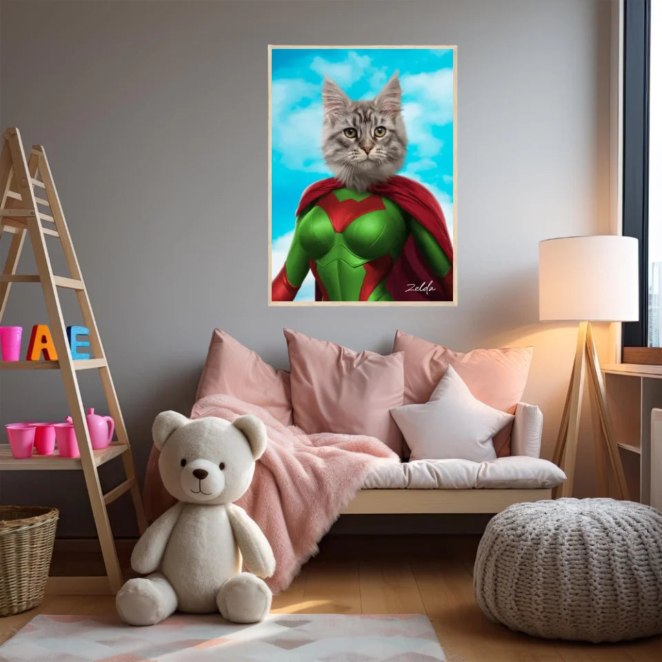 Tableau Animaux Portrait Personnalisé Super Héros Chat Chartreux