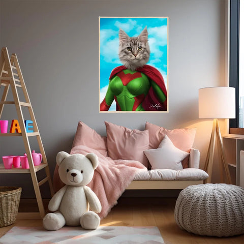 Tableau Animaux Portrait Personnalisé Super Héros Chat Chartreux