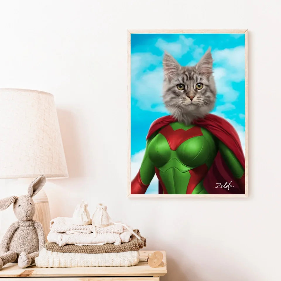 Tableau Animaux Portrait Personnalisé Super Héros Chat Chartreux