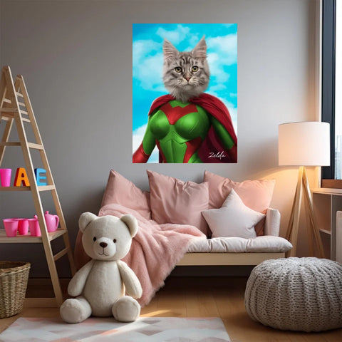 Tableau Animaux Portrait Personnalisé Super Héros Chat Chartreux