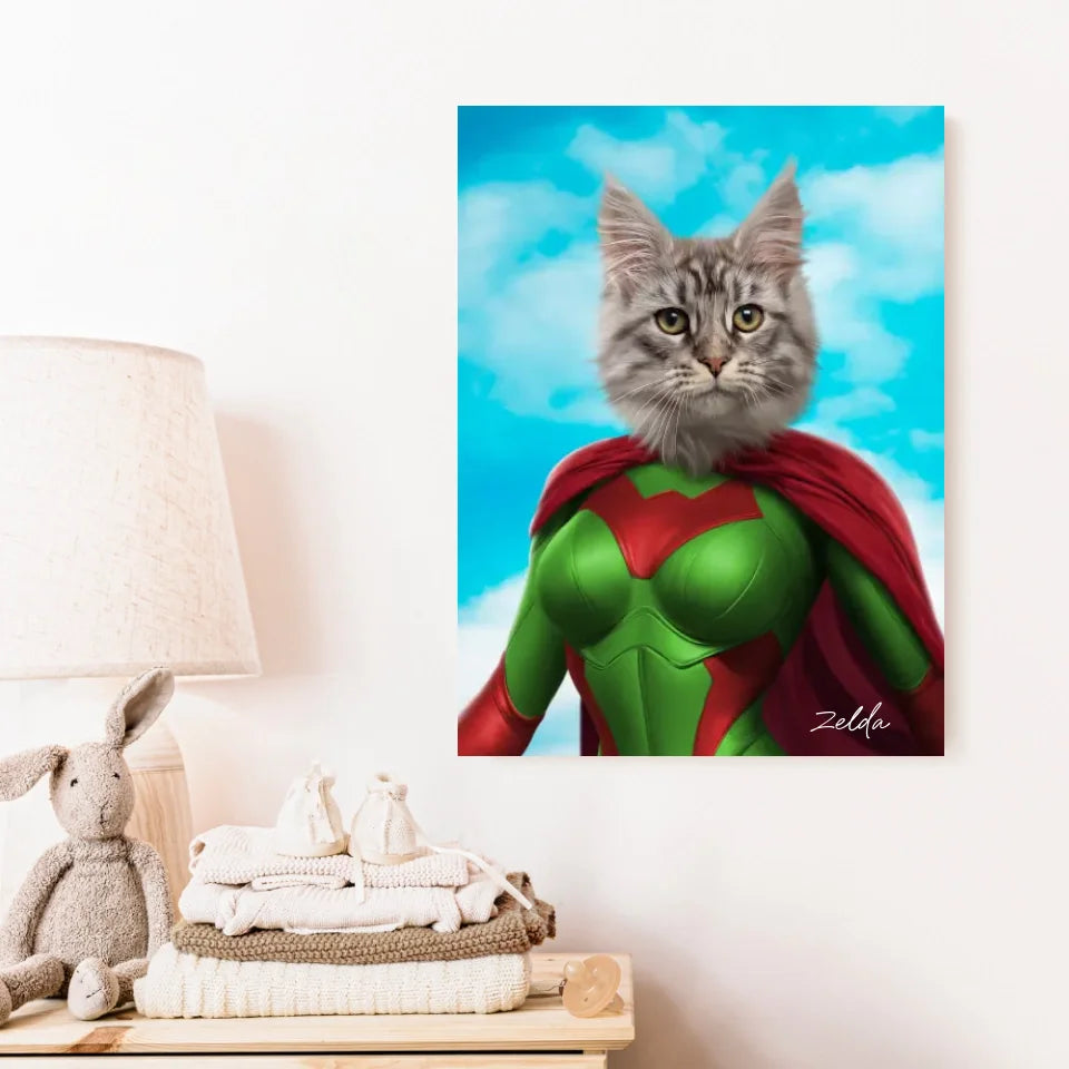 Tableau Animaux Portrait Personnalisé Super Héros Chat Chartreux