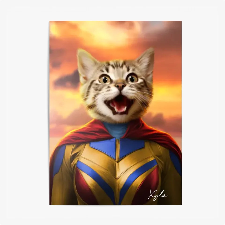 Tableau Animaux Portrait Personnalisé Super Héros Chat