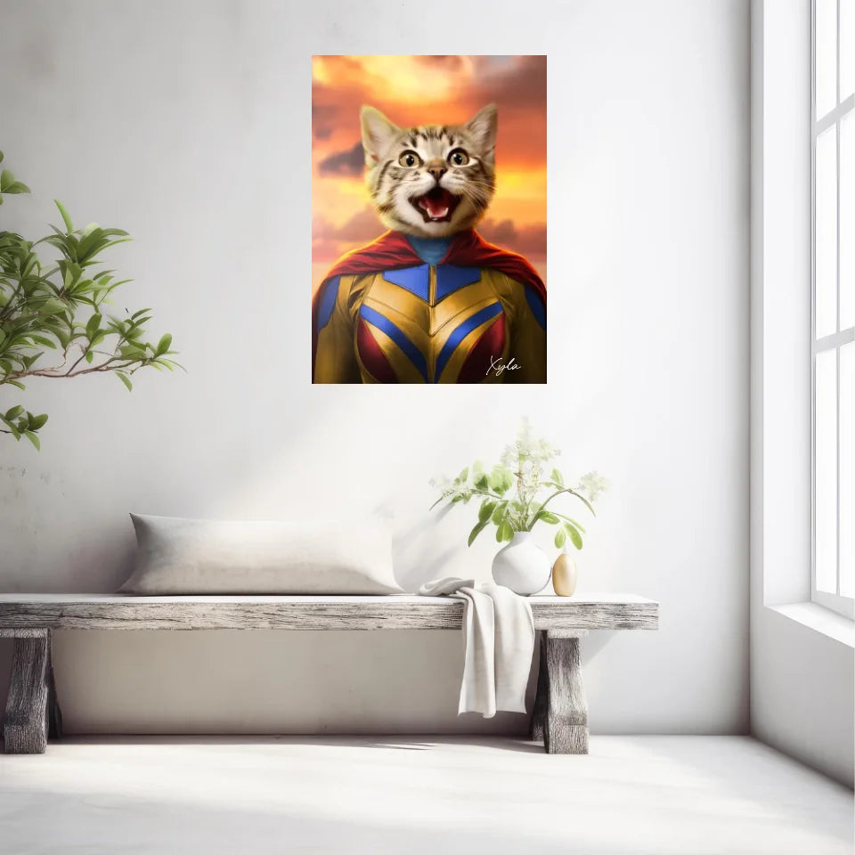 Tableau Animaux Portrait Personnalisé Super Héros Chat