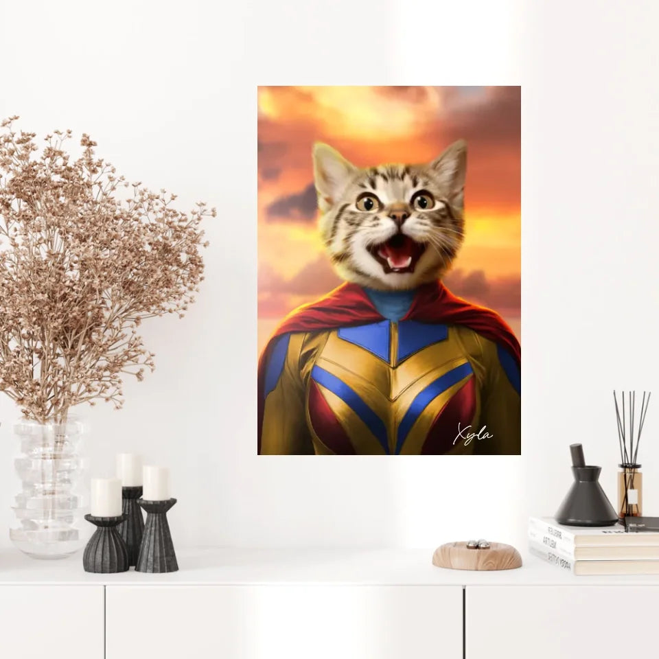 Tableau Animaux Portrait Personnalisé Super Héros Chat