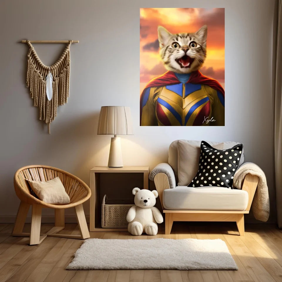 Tableau Animaux Portrait Personnalisé Super Héros Chat