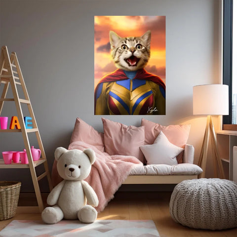 Tableau Animaux Portrait Personnalisé Super Héros Chat