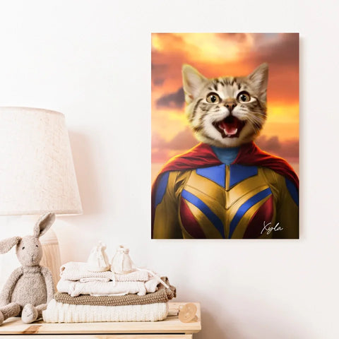 Tableau Animaux Portrait Personnalisé Super Héros Chat