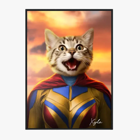 Tableau Animaux Portrait Personnalisé Super Héros Chat