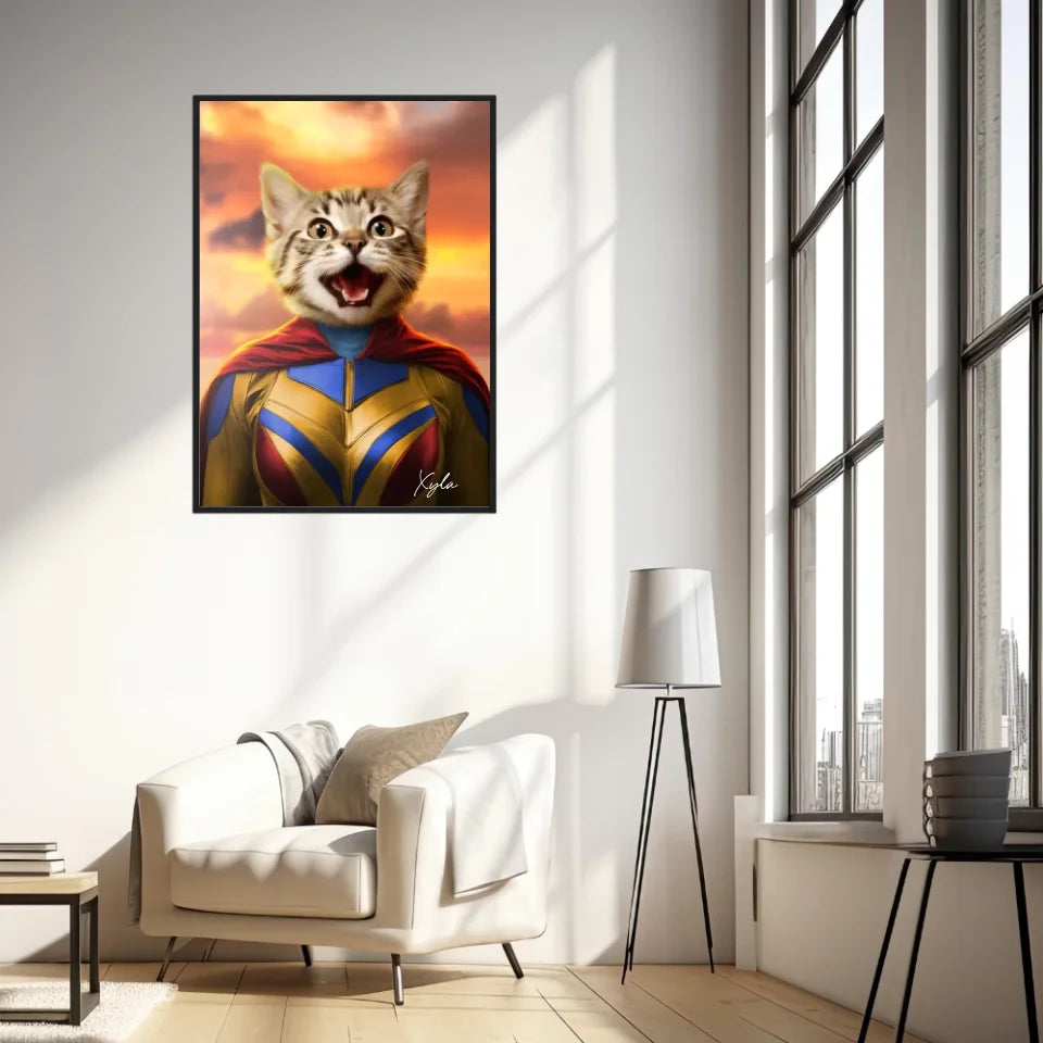 Tableau Animaux Portrait Personnalisé Super Héros Chat