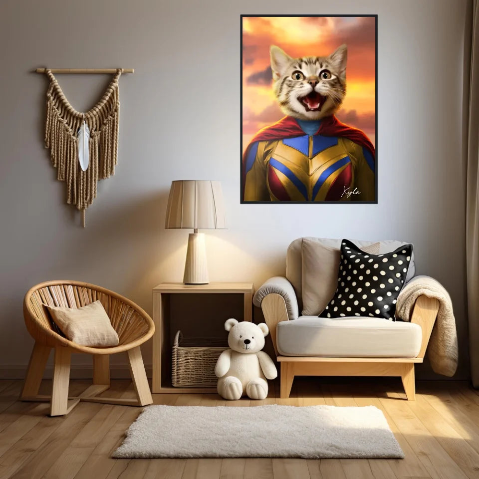 Tableau Animaux Portrait Personnalisé Super Héros Chat