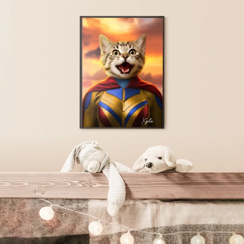 Tableau Animaux Portrait Personnalisé Super Héros Chat