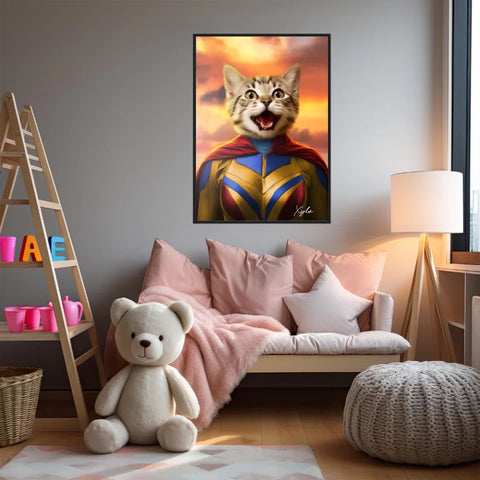 Tableau Animaux Portrait Personnalisé Super Héros Chat