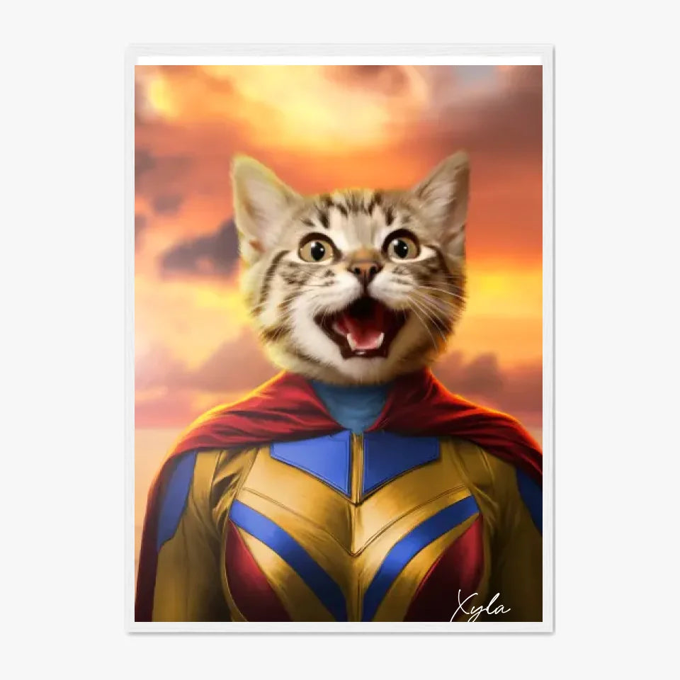 Tableau Animaux Portrait Personnalisé Super Héros Chat
