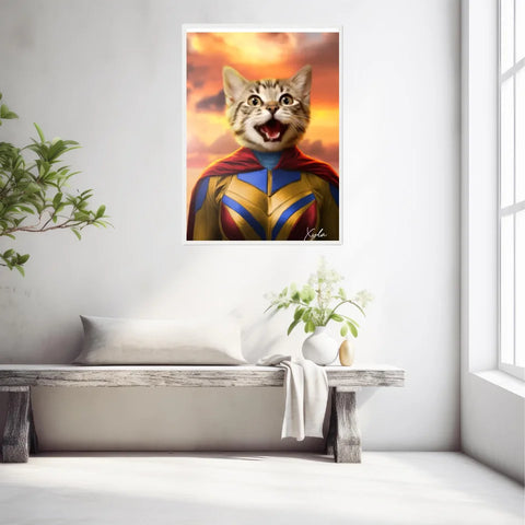 Tableau Animaux Portrait Personnalisé Super Héros Chat