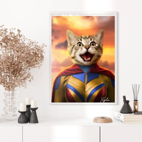 Tableau Animaux Portrait Personnalisé Super Héros Chat