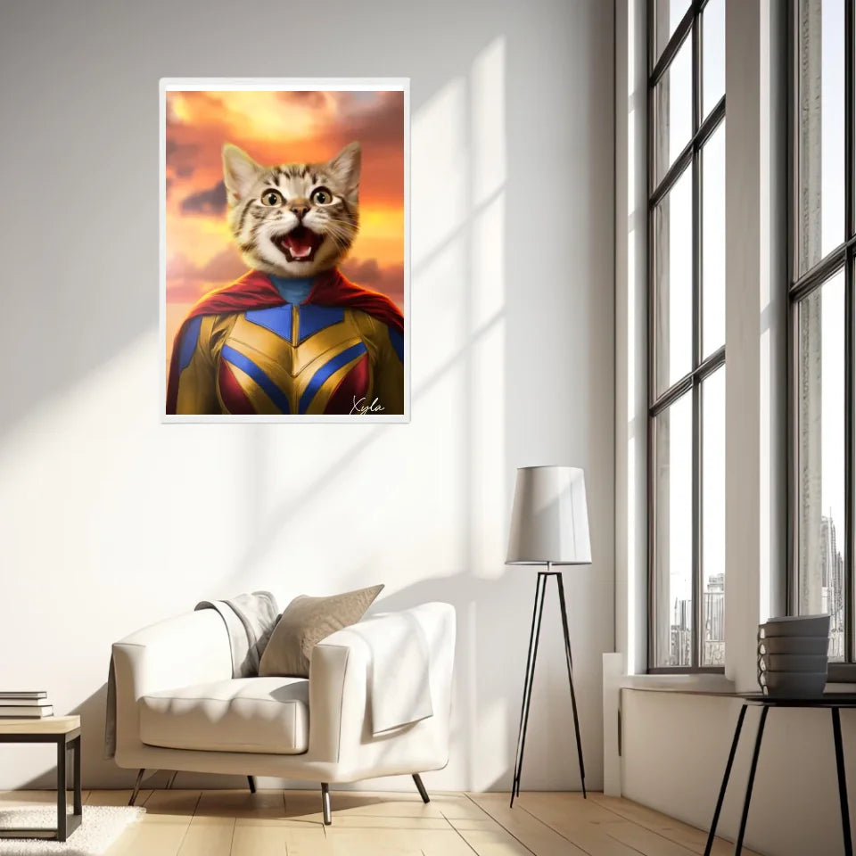Tableau Animaux Portrait Personnalisé Super Héros Chat