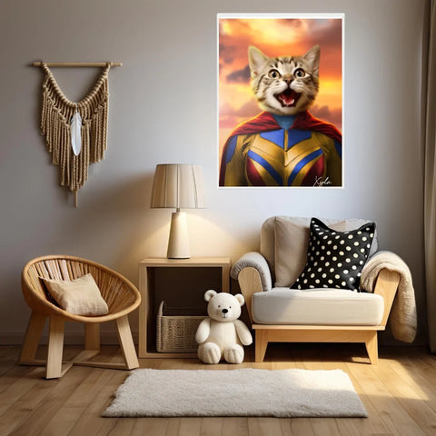 Tableau Animaux Portrait Personnalisé Super Héros Chat