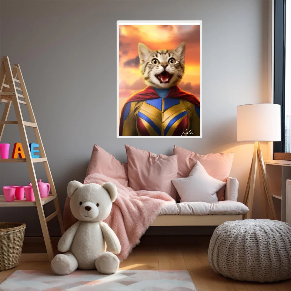 Tableau Animaux Portrait Personnalisé Super Héros Chat