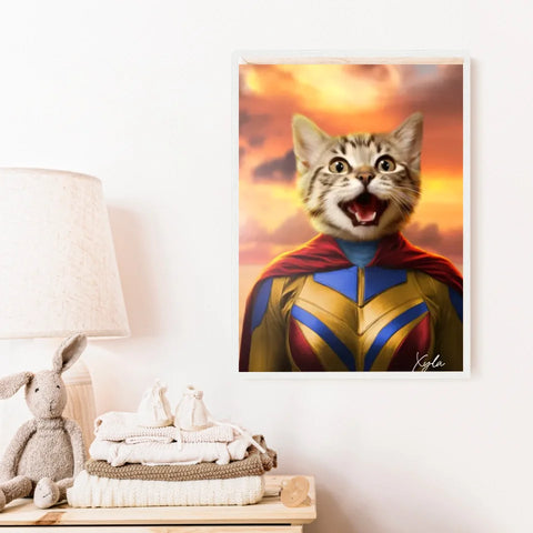 Tableau Animaux Portrait Personnalisé Super Héros Chat