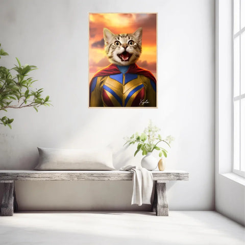Tableau Animaux Portrait Personnalisé Super Héros Chat