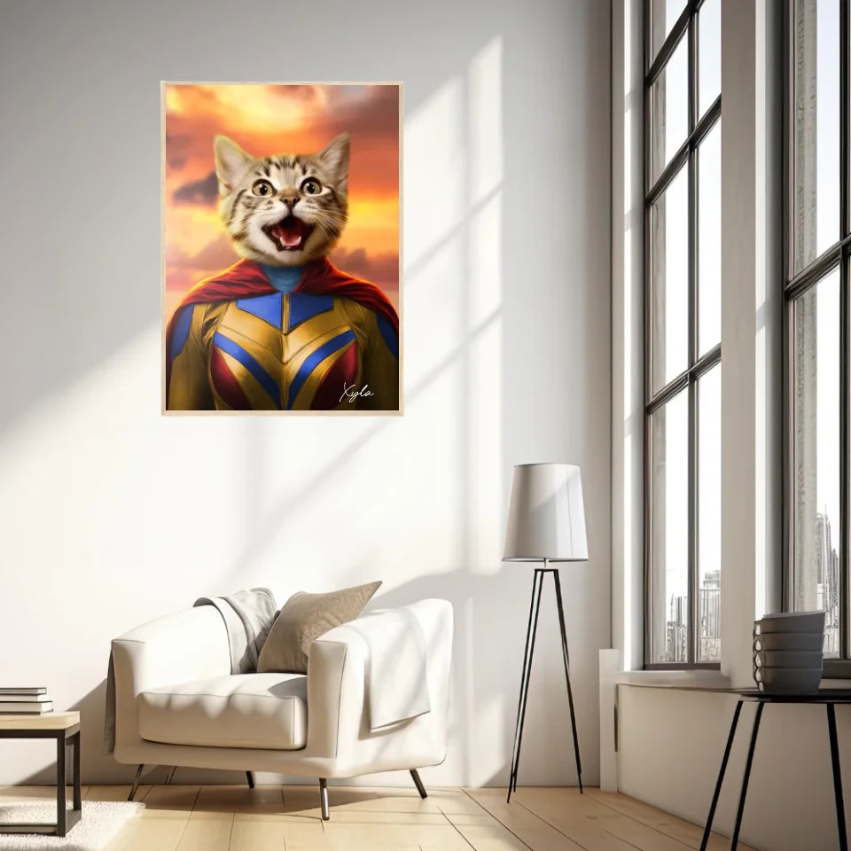Tableau Animaux Portrait Personnalisé Super Héros Chat