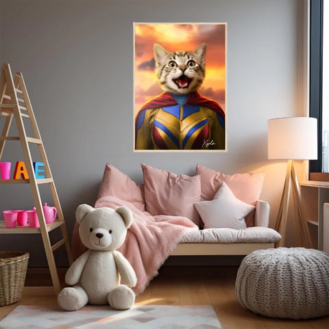 Tableau Animaux Portrait Personnalisé Super Héros Chat
