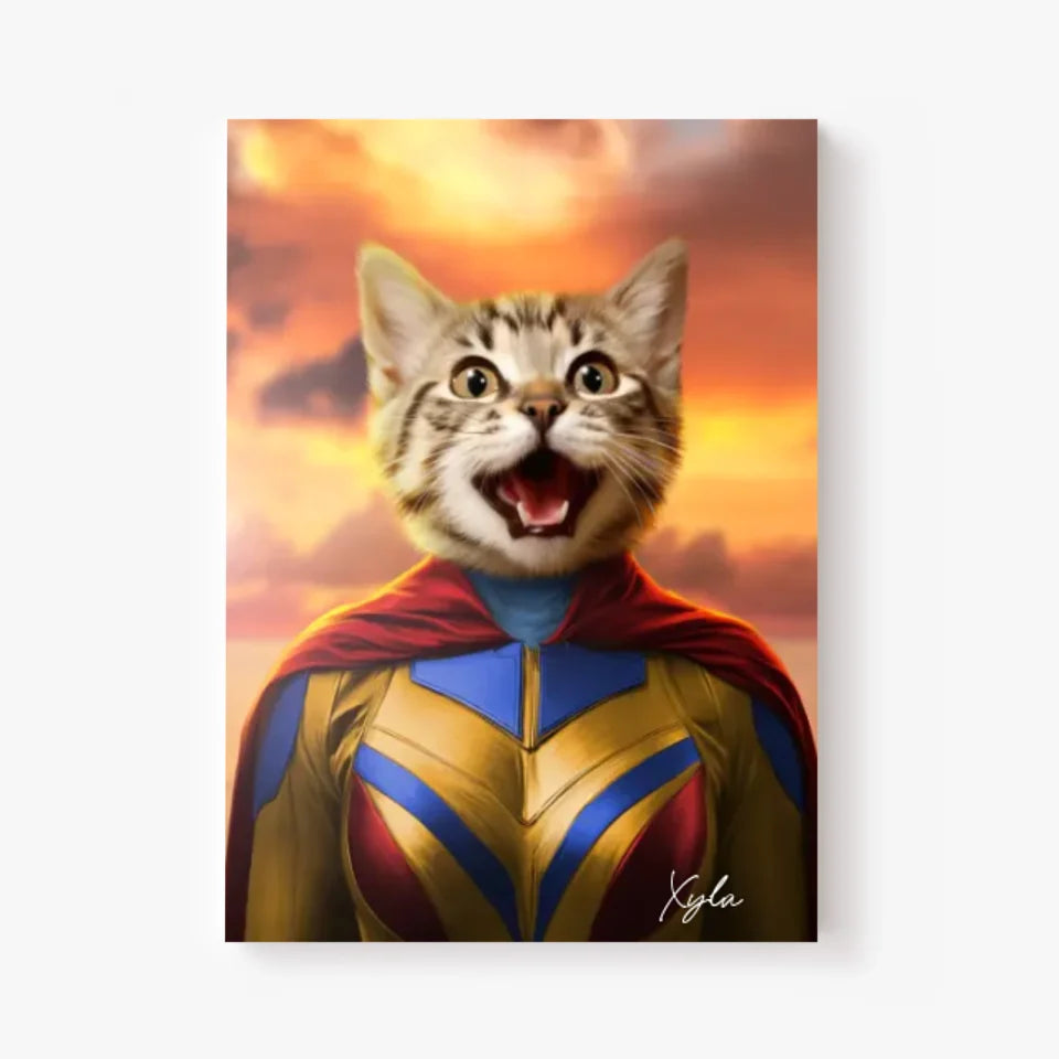 Tableau Animaux Portrait Personnalisé Super Héros Chat