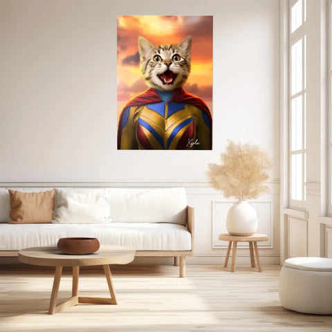 Tableau Animaux Portrait Personnalisé Super Héros Chat