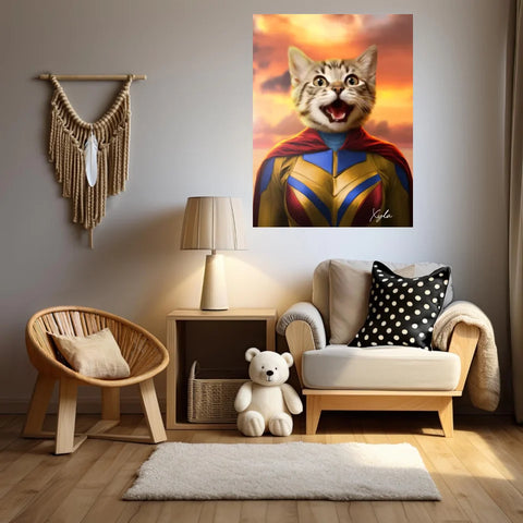 Tableau Animaux Portrait Personnalisé Super Héros Chat