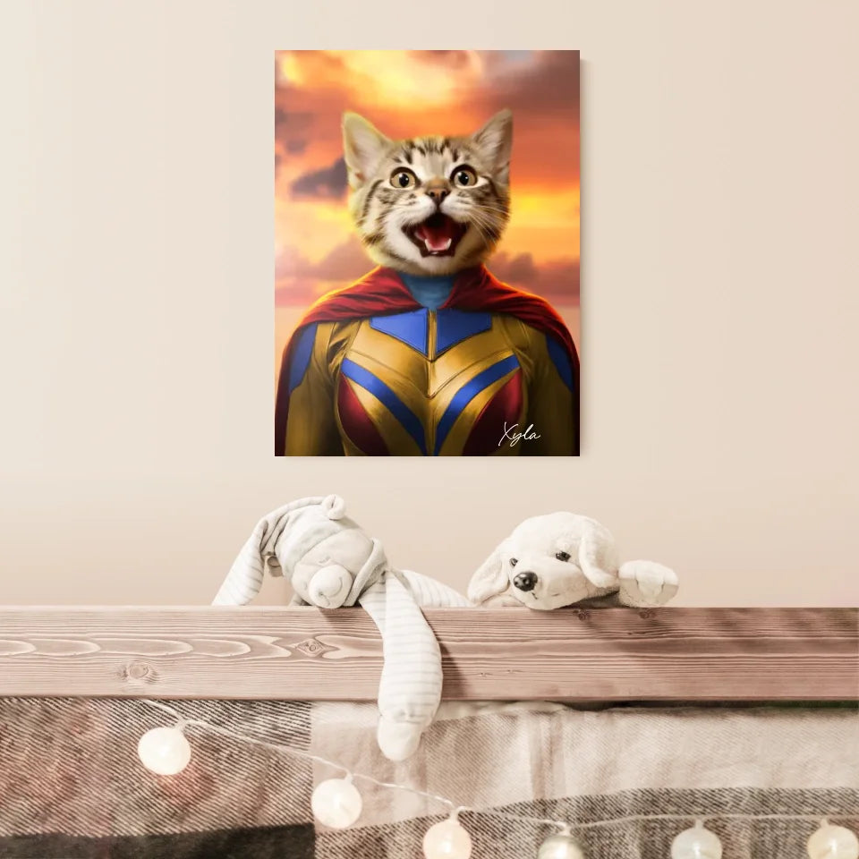 Tableau Animaux Portrait Personnalisé Super Héros Chat