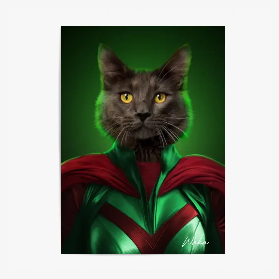 Tableau Animaux Portrait Personnalisé Super Héros Chat Noir