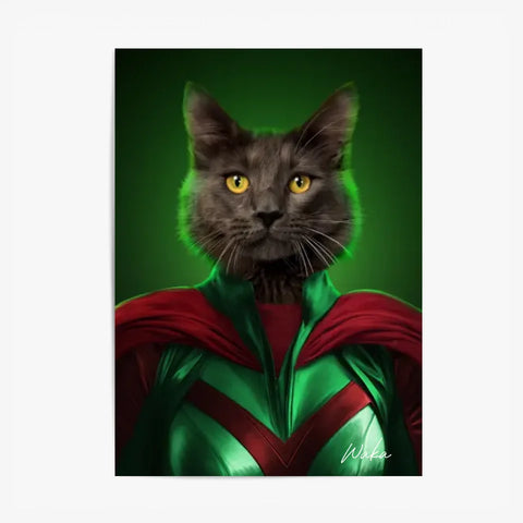 Tableau Animaux Portrait Personnalisé Super Héros Chat Noir