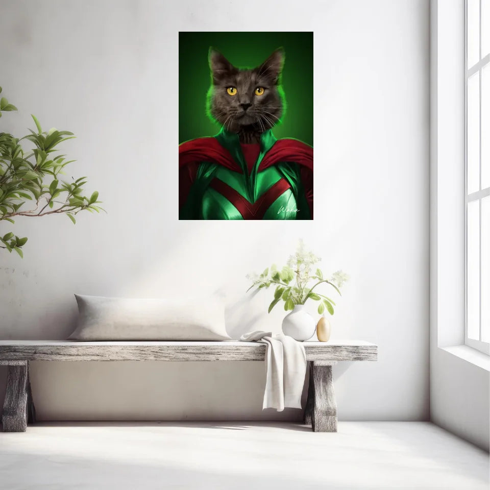 Tableau Animaux Portrait Personnalisé Super Héros Chat Noir