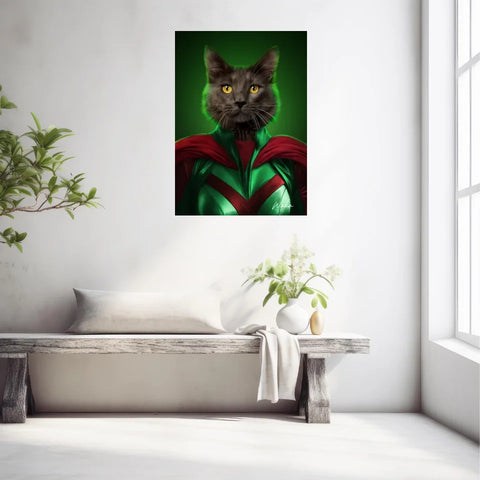 Tableau Animaux Portrait Personnalisé Super Héros Chat Noir