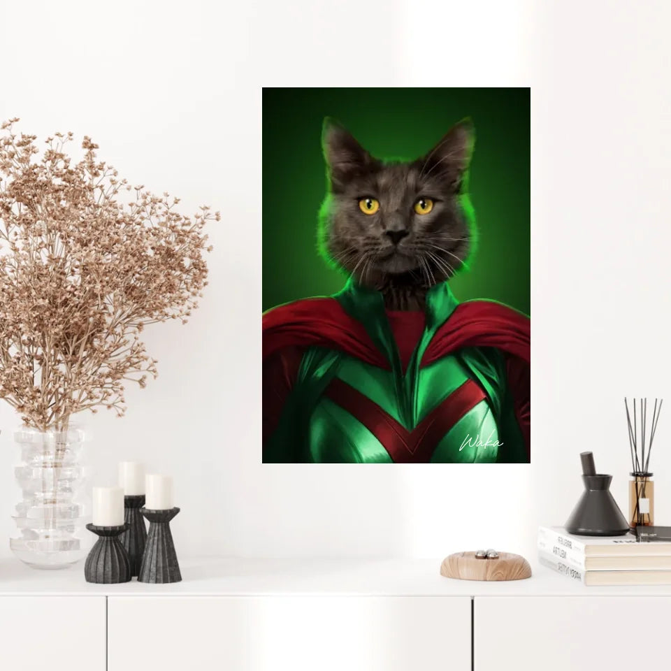 Tableau Animaux Portrait Personnalisé Super Héros Chat Noir