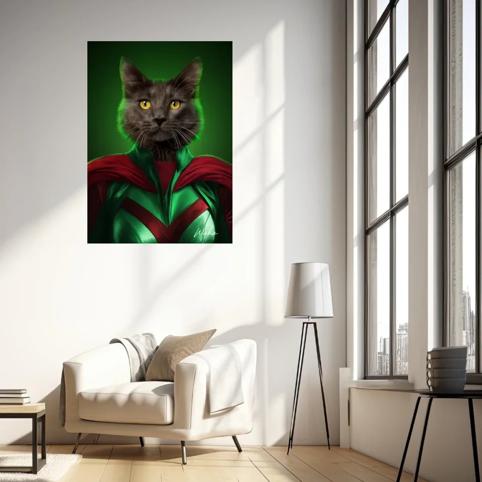 Tableau Animaux Portrait Personnalisé Super Héros Chat Noir