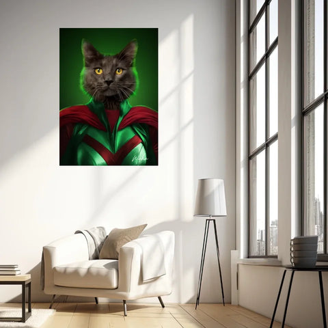 Tableau Animaux Portrait Personnalisé Super Héros Chat Noir
