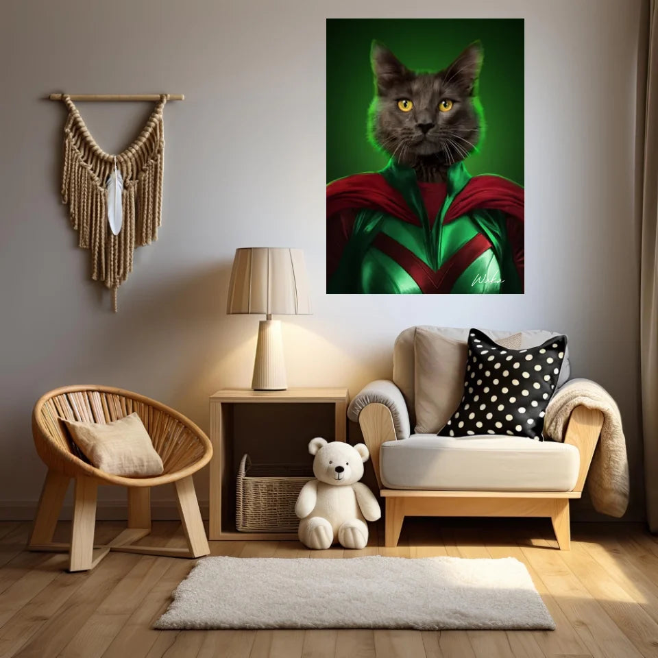 Tableau Animaux Portrait Personnalisé Super Héros Chat Noir